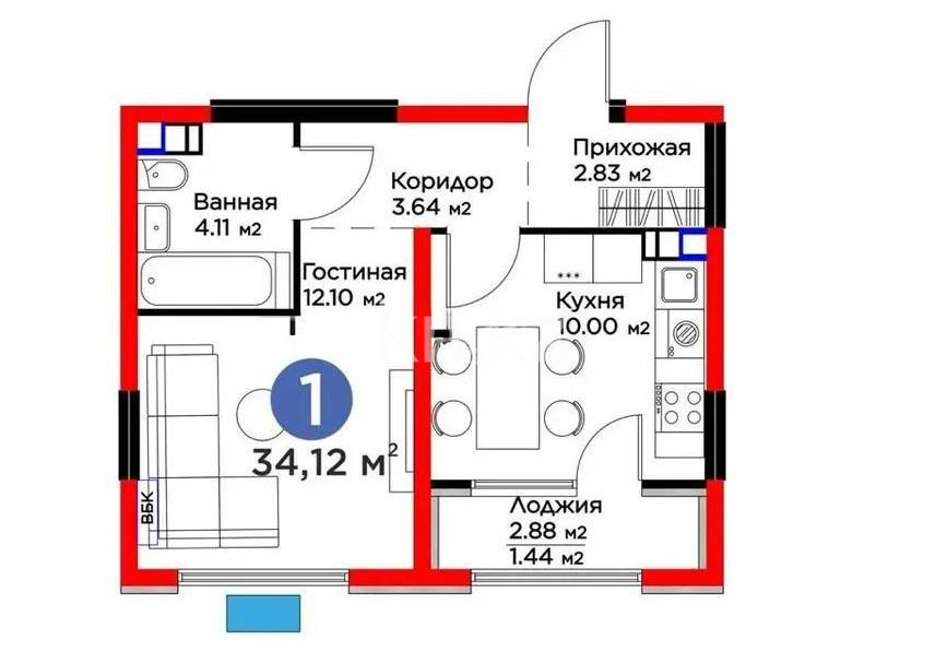 Продажа 1-комнатной квартиры, 34.12 м² в Алматы