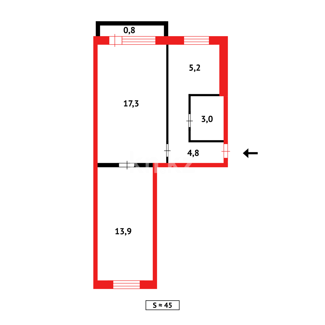 Продажа 2-комнатной квартиры, 45 м², ул. Горка Дружбы в Темиртау - фото 10