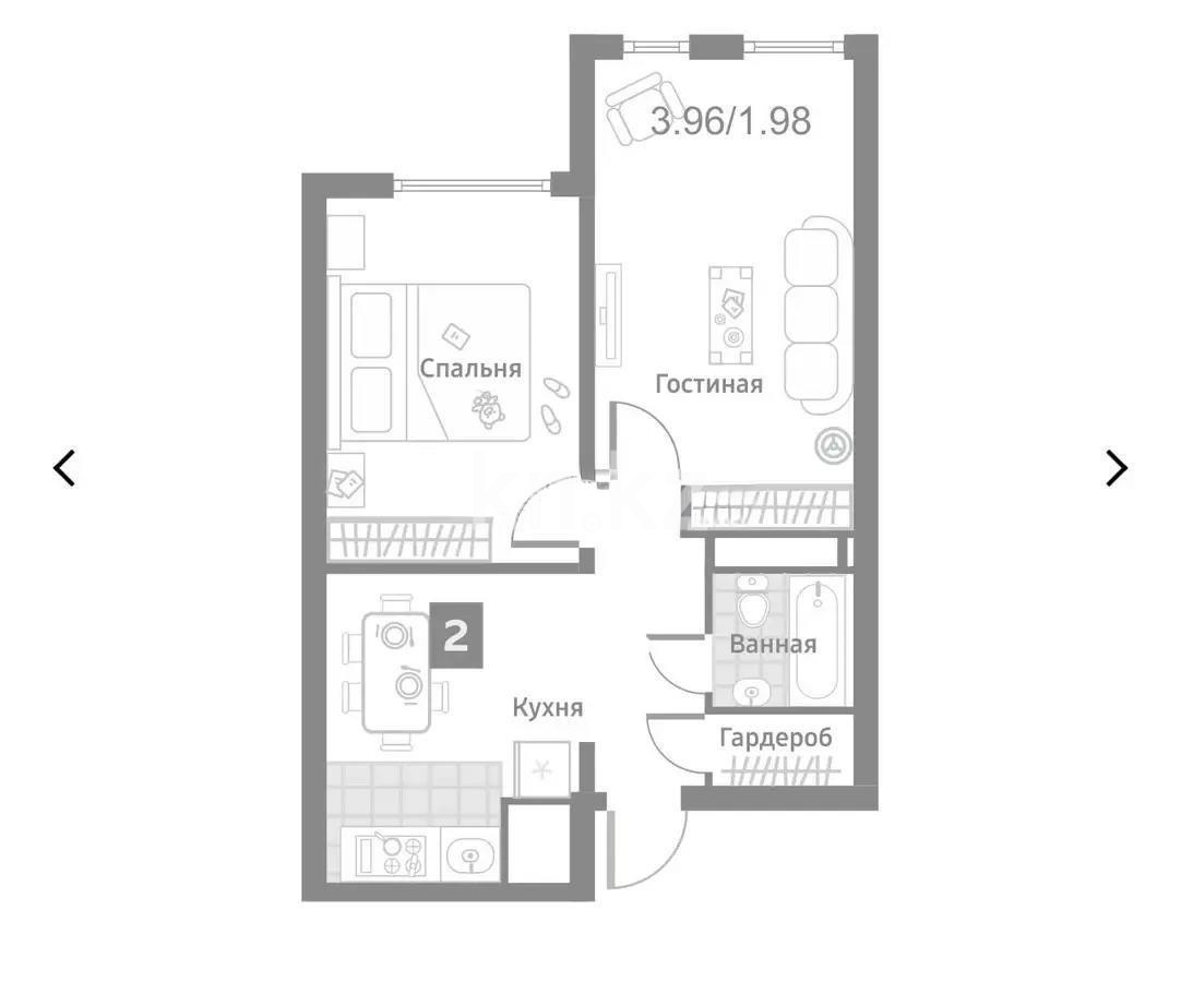 Продажа 2-комнатной квартиры, 44.3 м², пр. Райымбека, дом  349/1 в Алматы