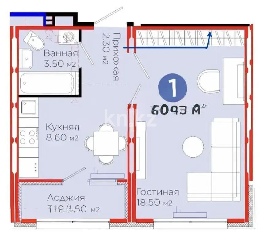 Продажа 1-комнатной квартиры, 34.45 м², ул. С-902, дом  8 в Астане