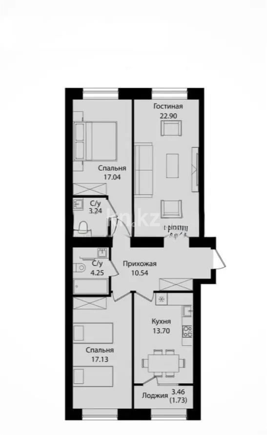 Продажа 3-комнатной квартиры, 90.53 м², ул. Е-15, дом  16 в Астане