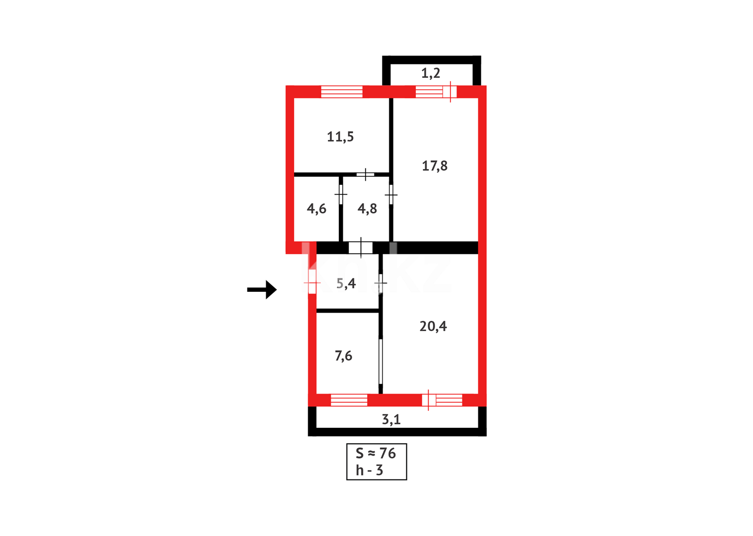 Продажа 3-комнатной квартиры, 76 м², мкр-н Степной-3, дом  2/3 в Караганде - фото 33