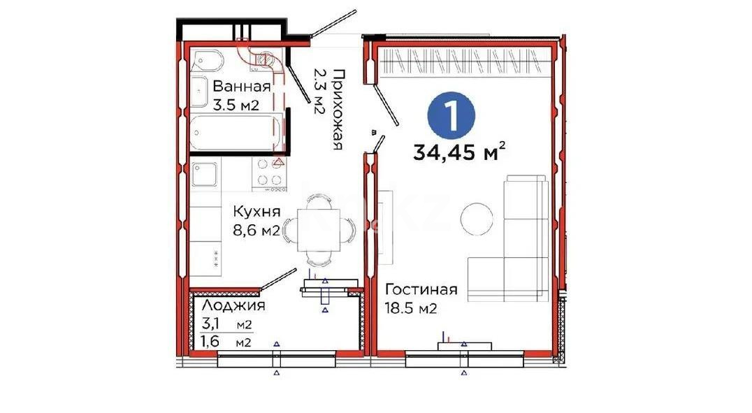 Продажа 1-комнатной квартиры, 35 м² в Астане