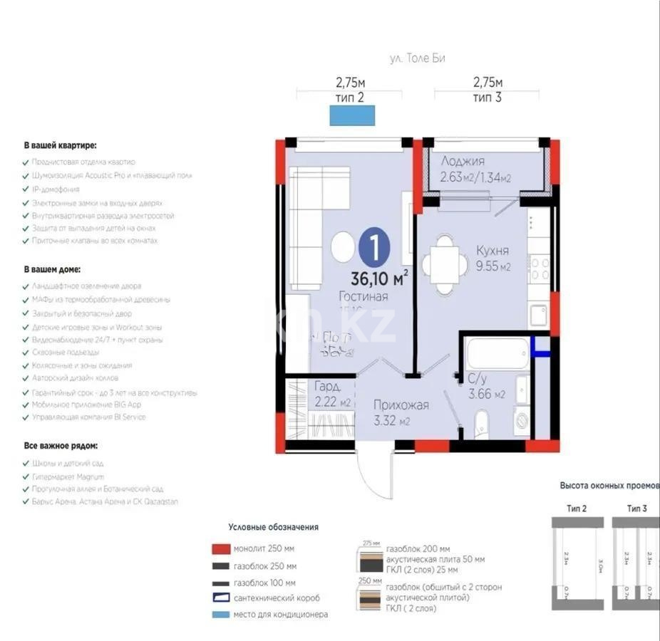 Продажа 1-комнатной квартиры, 35.23 м² в Астане