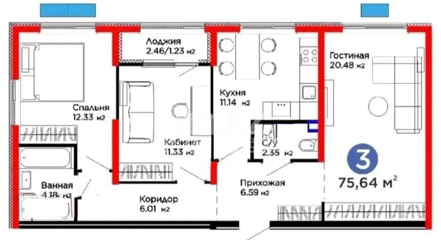 Продажа 3-комнатной квартиры, 75.64 м², мкр-н Гажайып, дом  11/16а в Алматы