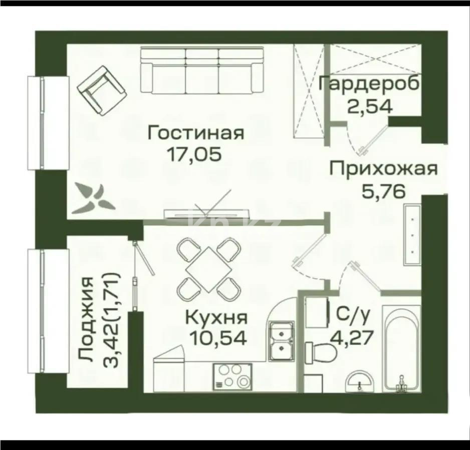 Продажа 1-комнатной квартиры, 41.87 м² в Астане