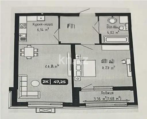 Продажа 2-комнатной квартиры, 47.25 м² в Астане