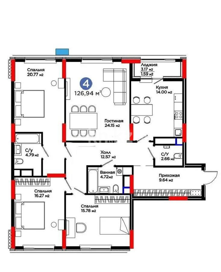 Продажа 4-комнатной квартиры, 126.94 м², ул. Е-796, дом  1 стр в Астане