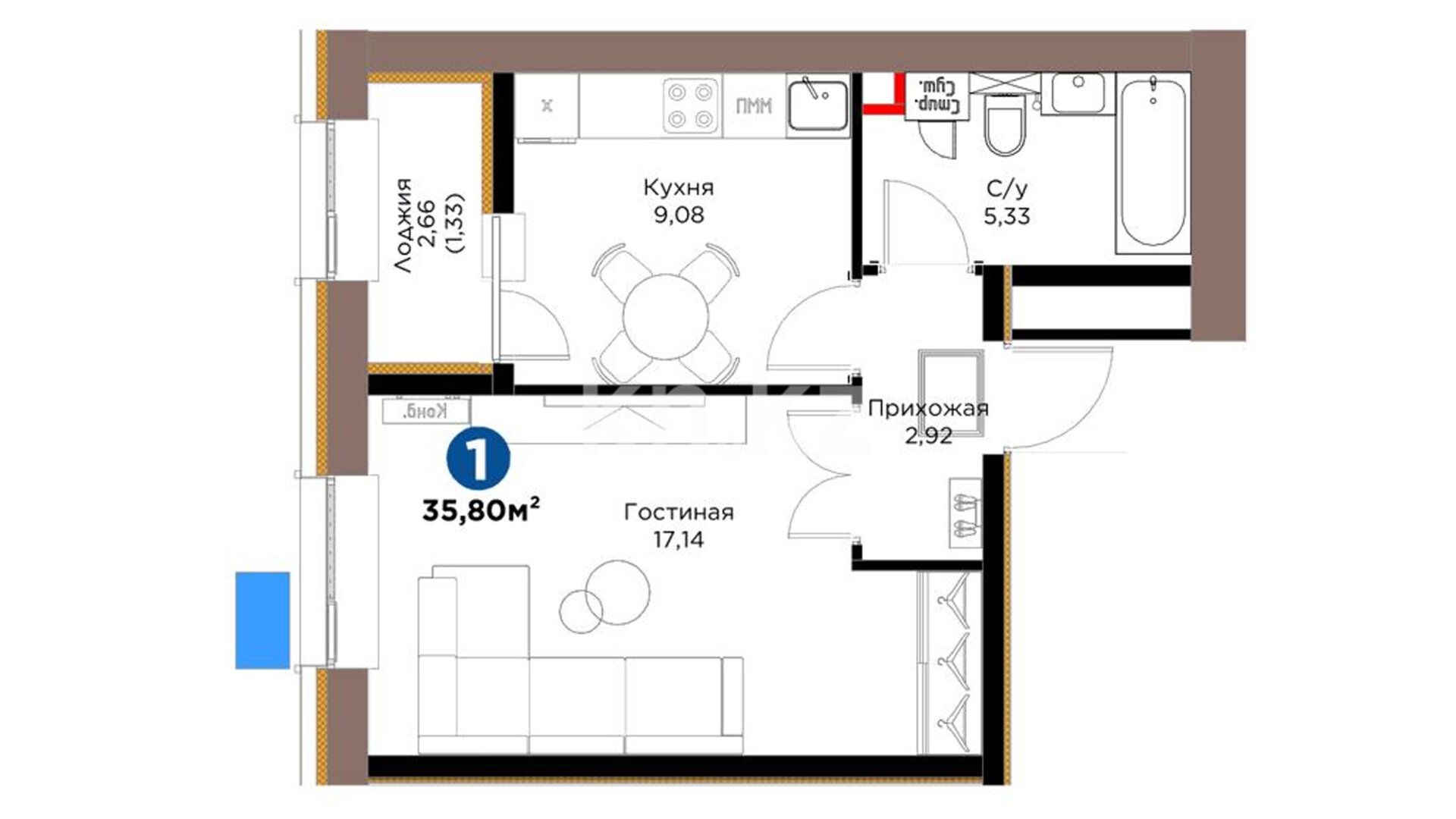 ЖК Arna Urpaq, 1-комнатная, цена 25 469 910 ₸, 711 450 ₸&nbsp;/&nbsp;м²