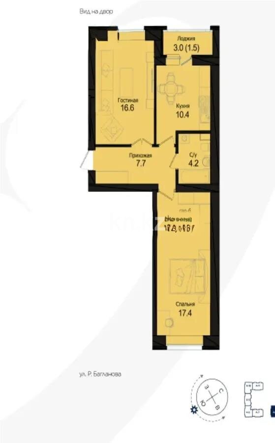 Продажа 2-комнатной квартиры, 63 м² в Астане