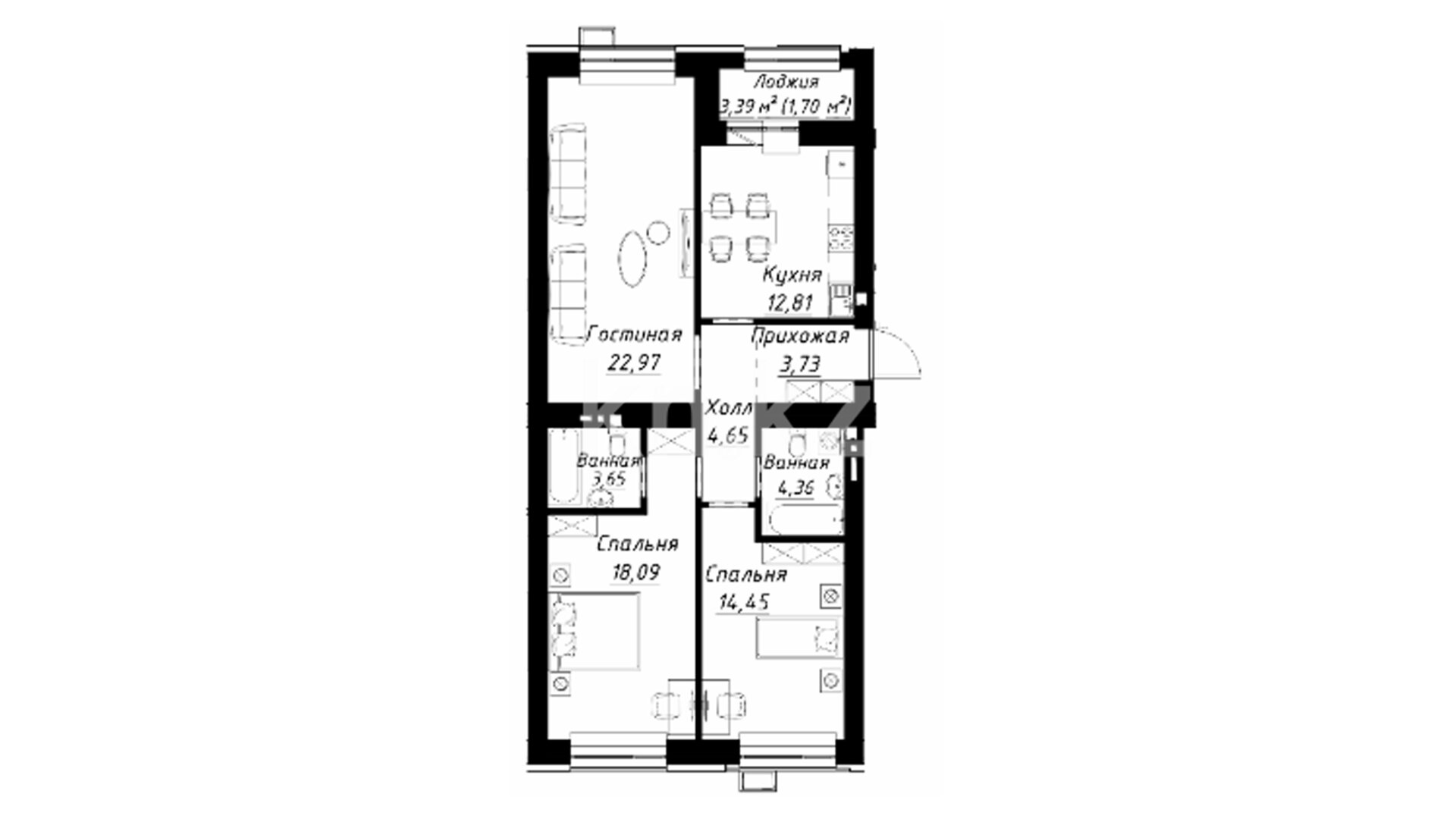ЖК Aitau, 3-комнатная, цена 57 030 600 ₸, 660 000 ₸&nbsp;/&nbsp;м²