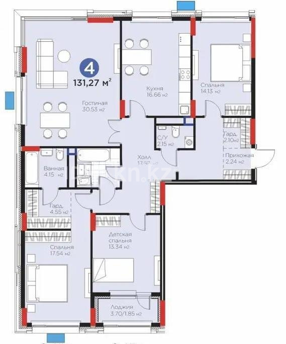 Продажа 4-комнатной квартиры, 132 м² в Астане