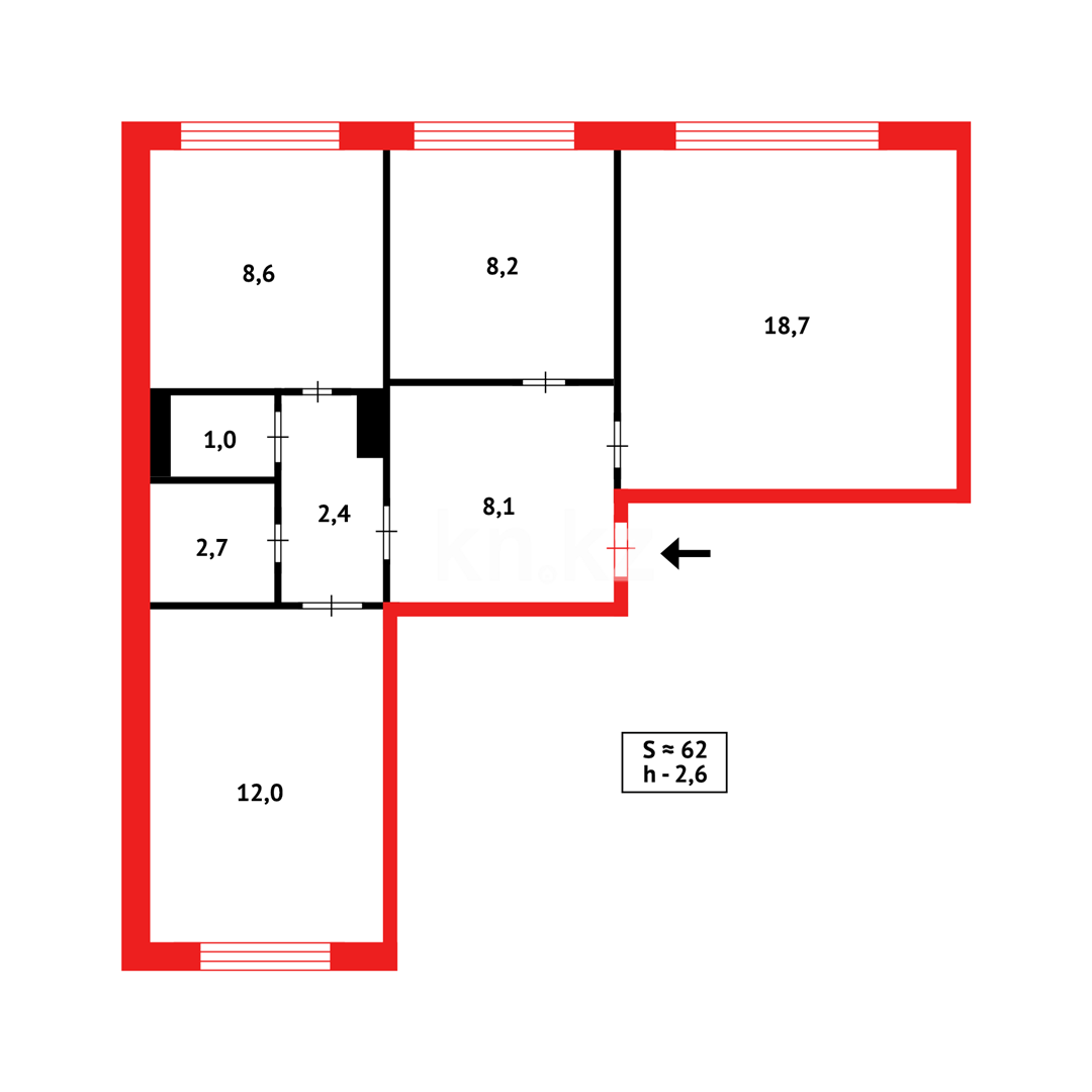 Продажа 3-комнатной квартиры, 60 м², мкр-н Восток-3 в Караганде - фото 21