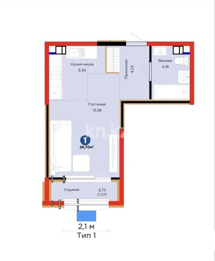 Продажа 1-комнатной квартиры, 28.7 м² в Алматы
