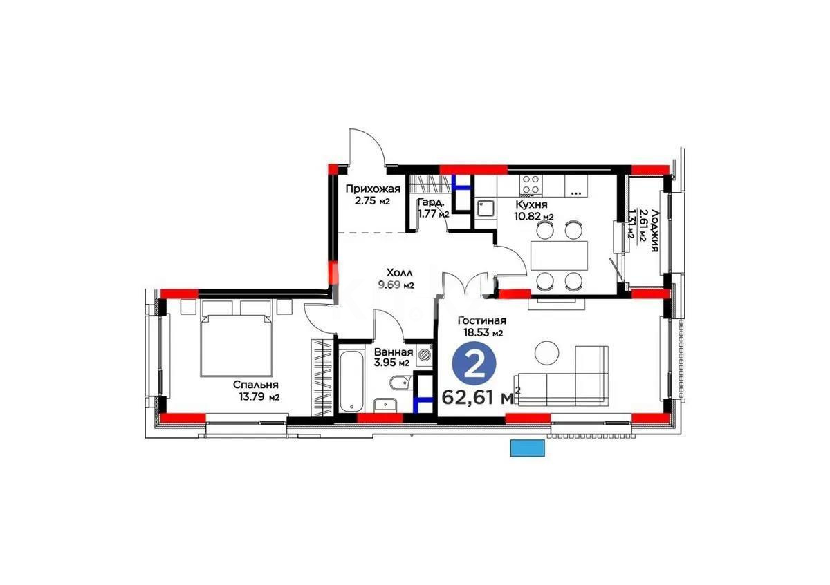 Продажа 2-комнатной квартиры, 63 м² в Астане
