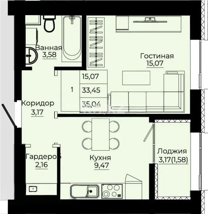 Продажа 1-комнатной квартиры, 35.1 м² в Астане