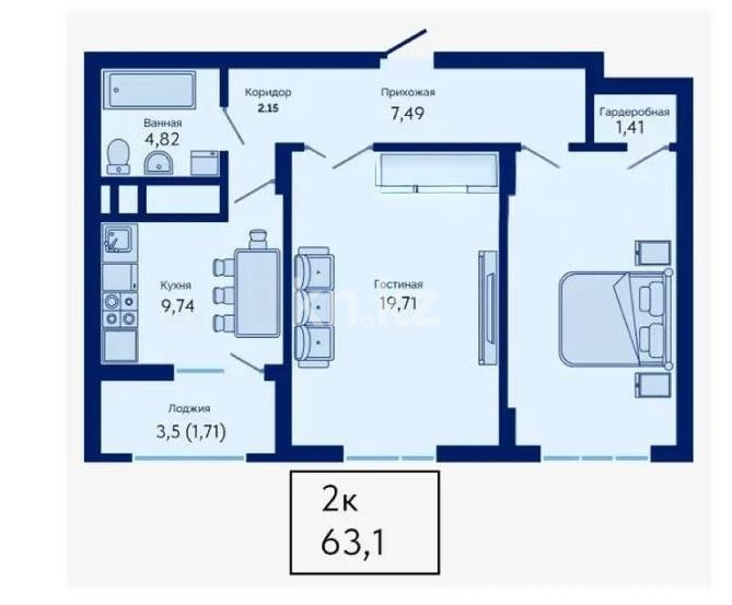 Продажа 2-комнатной квартиры, 63 м² в Астане
