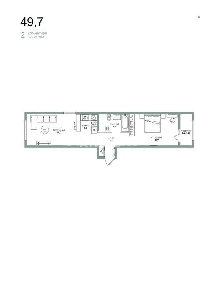 Продажа 2-комнатной квартиры, 49.7 м² в Алматы