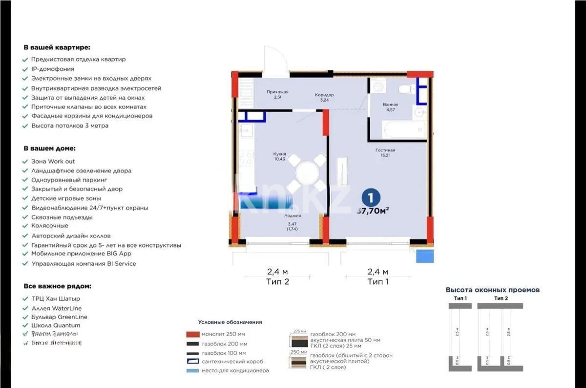 Продажа 1-комнатной квартиры, 38 м² в Астане