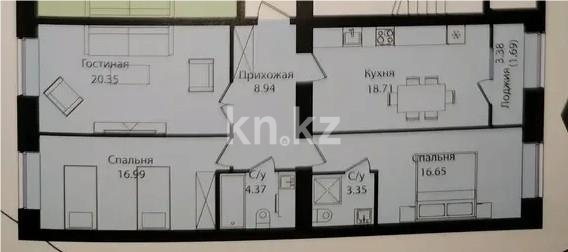 Продажа 3-комнатной квартиры, 91.05 м², ул. Е-15, дом  16 в Астане