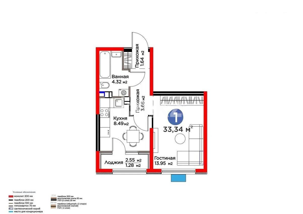 Продажа 1-комнатной квартиры, 33.34 м², мкр-н Гажайып, дом  33 в Алматы