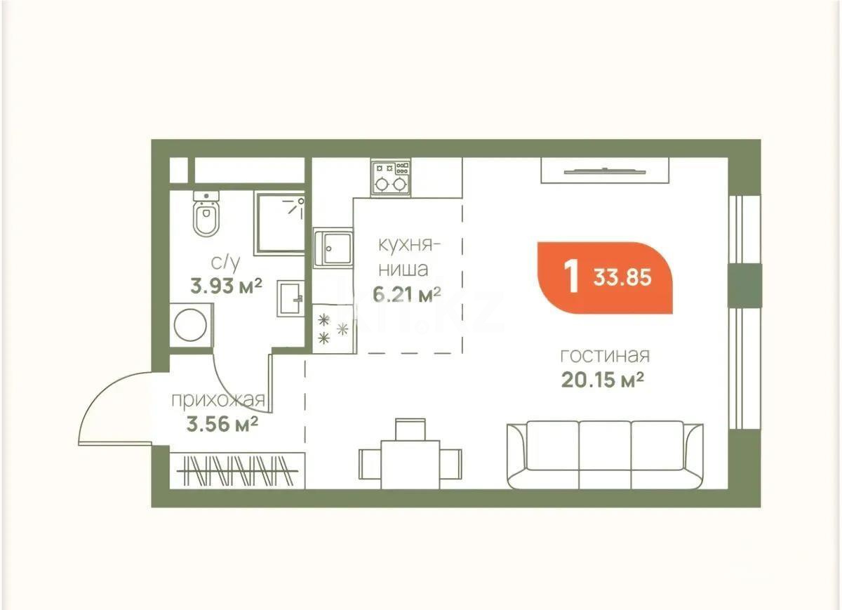 Продажа 1-комнатной квартиры, 34 м², пр. Рыскулова, дом  1 стр в Алматы