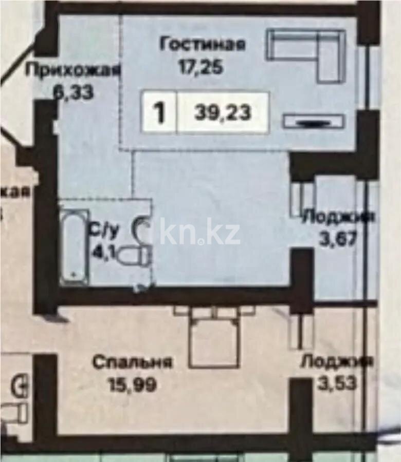 Продажа 1-комнатной квартиры, 39.23 м² в Астане