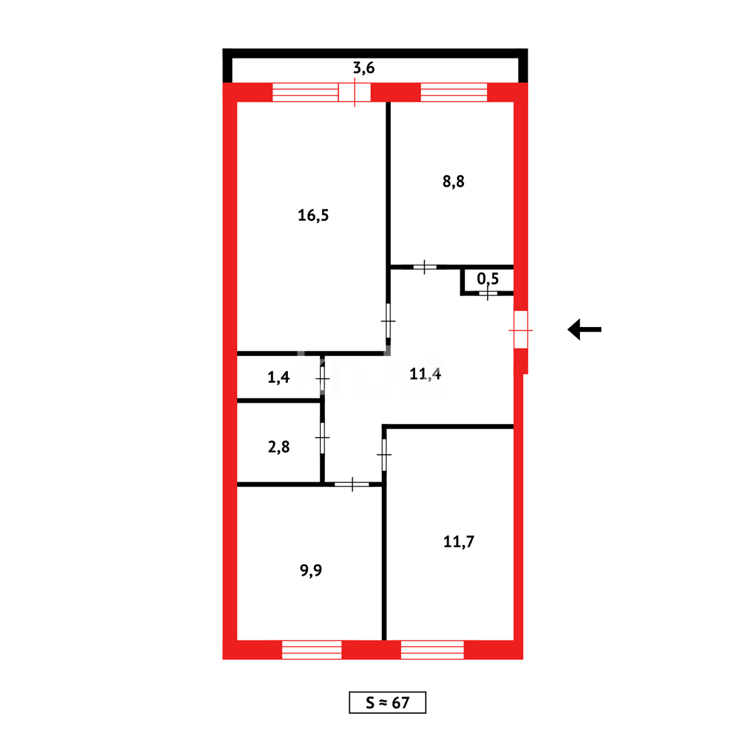 Продажа 3-комнатной квартиры, 66 м², ул. Панфилова в Темиртау - фото 15