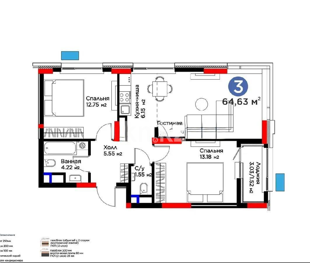 Продажа 3-комнатной квартиры, 64.63 м², пр. Туран, дом  57/5 стр в Астане - фото 2