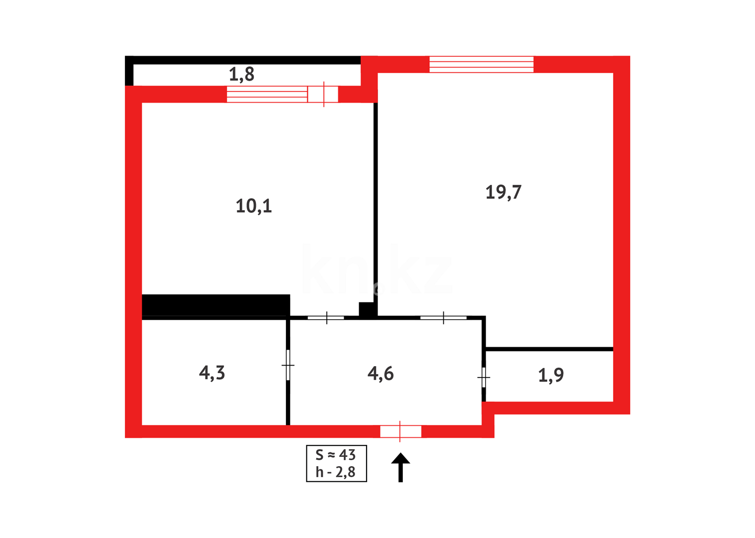 Продажа 1-комнатной квартиры, 42.9 м² в Астане