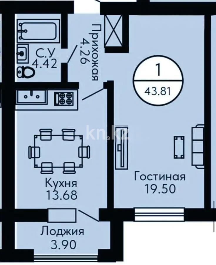 Продажа 1-комнатной квартиры, 44 м² в Астане