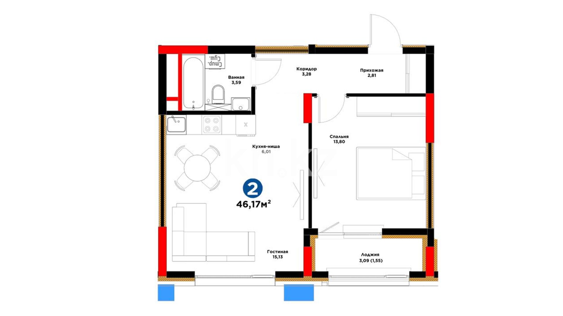ЖК GreenLine.Garden, 2-комнатная, цена 46 816 380 ₸, 1 014 000 ₸&nbsp;/&nbsp;м²