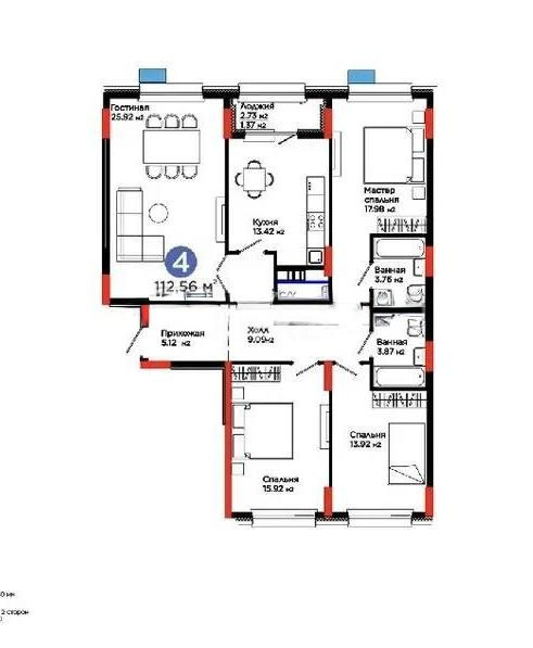 Продажа 4-комнатной квартиры, 112.56 м² в Астане
