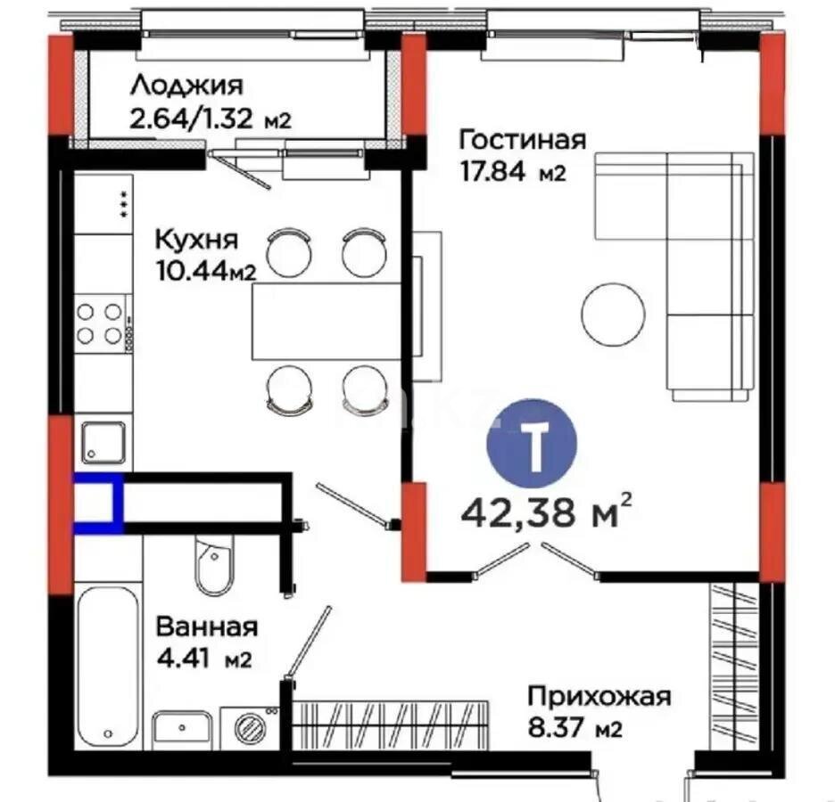 Продажа 1-комнатной квартиры, 42.38 м² в Астане