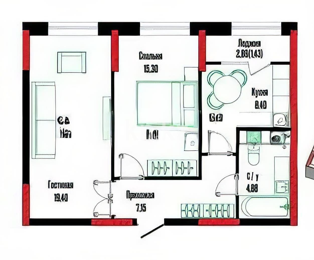Продажа 2-комнатной квартиры, 57 м² в Астане