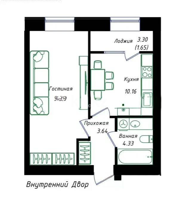 Продажа 1-комнатной квартиры, 39.42 м² в Астане