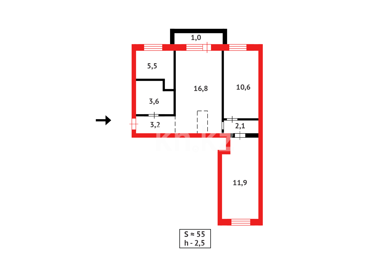 Продажа 3-комнатной квартиры, 55 м² в Караганде - фото 11