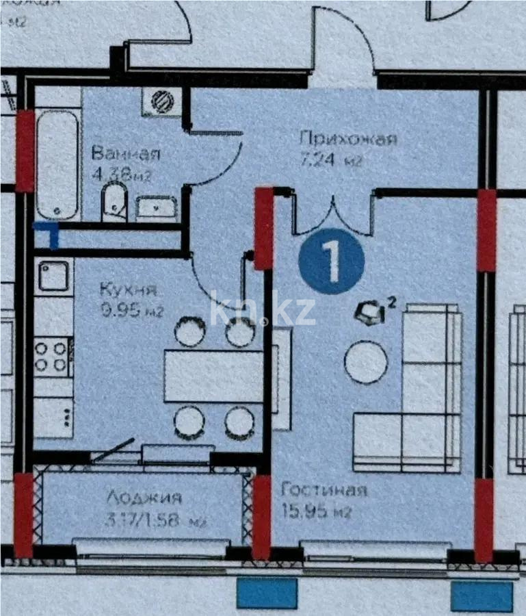 Продажа 1-комнатной квартиры, 39.11 м² в Астане - фото 3