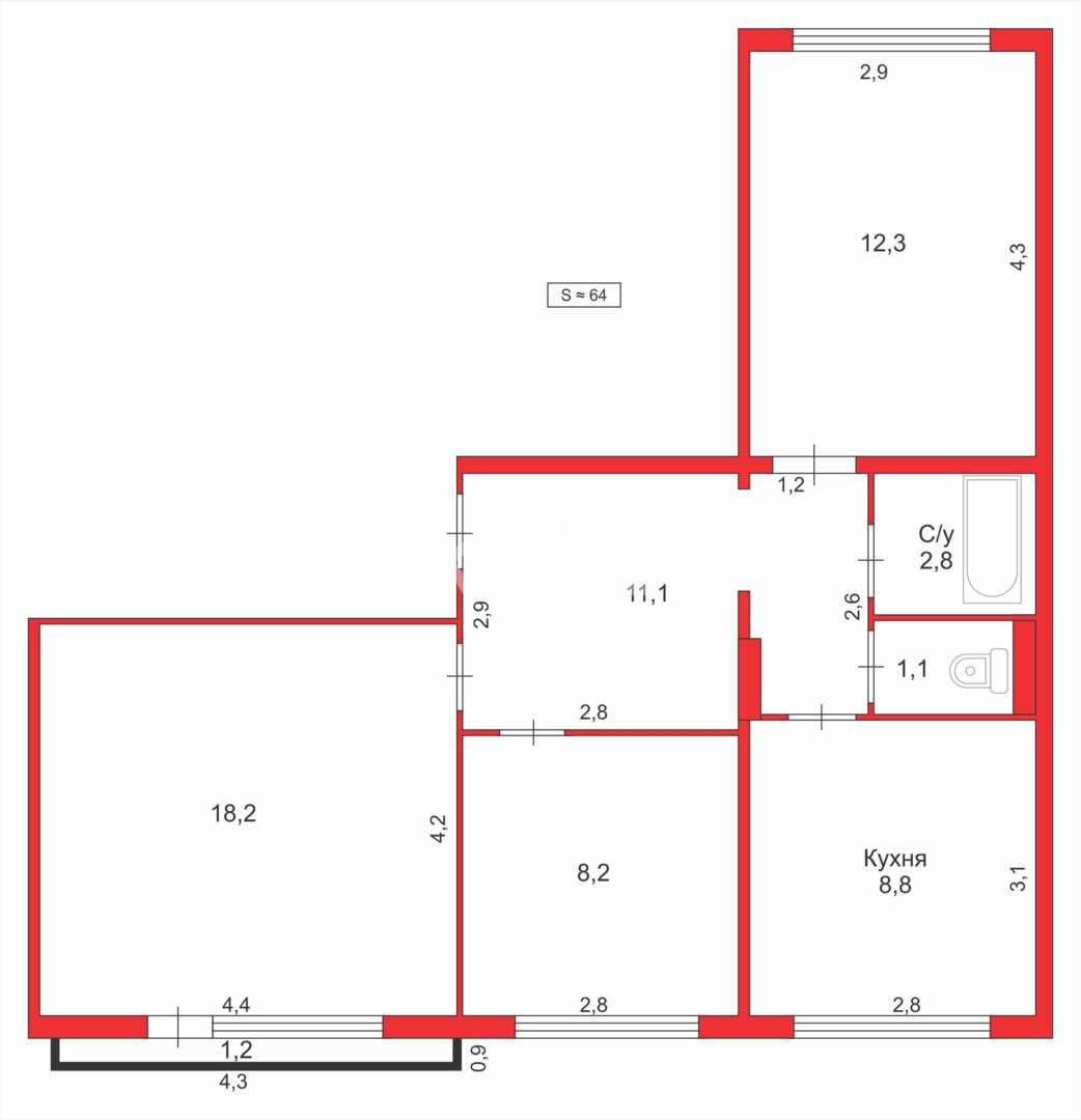 Продажа 3-комнатной квартиры, 67 м² в Караганде - фото 18