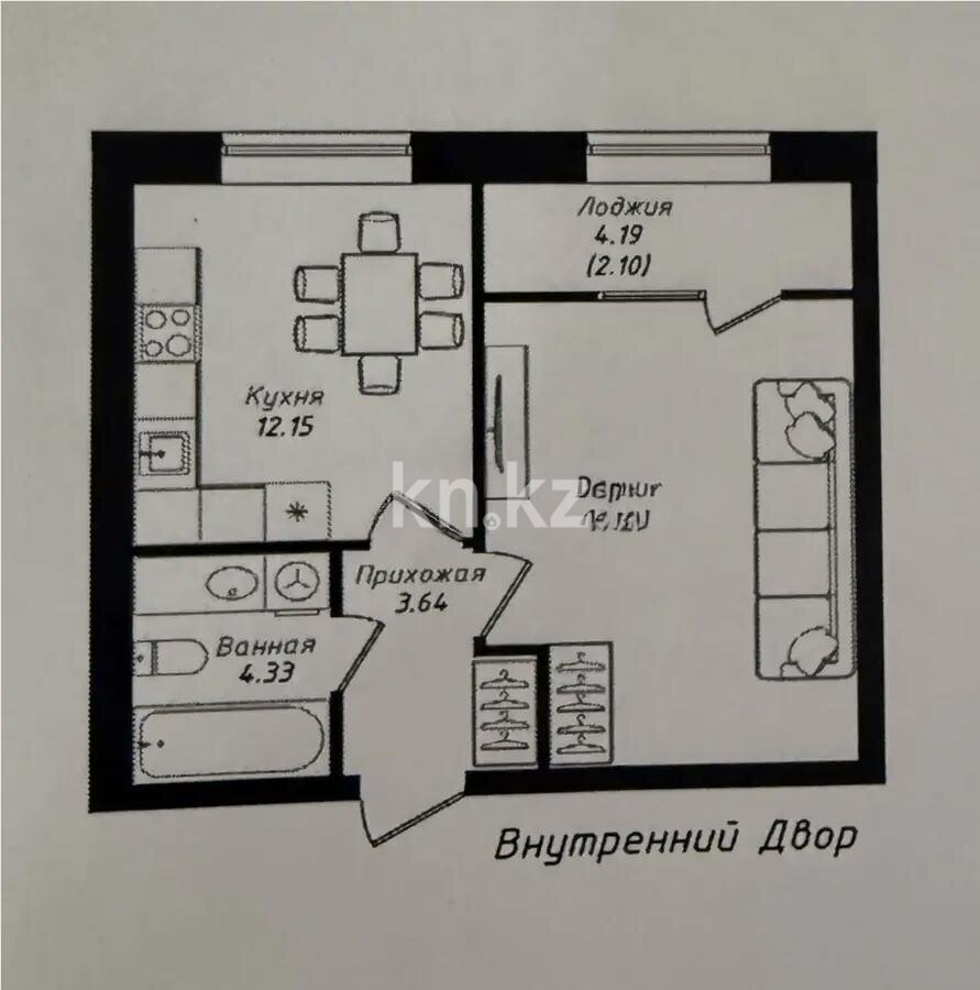 Продажа 1-комнатной квартиры, 39.71 м² в Астане