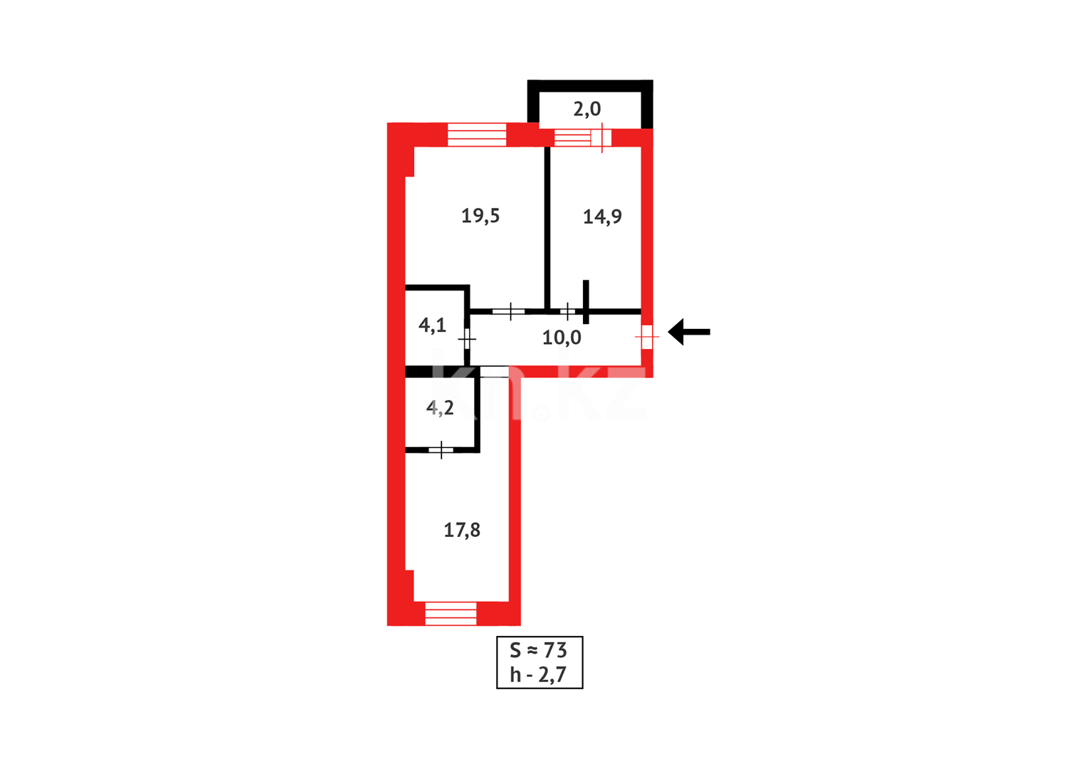 Продажа 2-комнатной квартиры, 72 м², ул. Дюсембекова в Караганде - фото 15