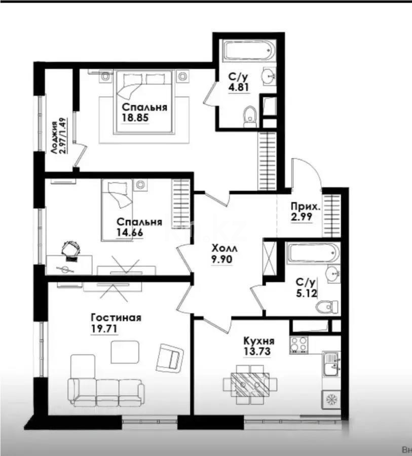 Продажа 3-комнатной квартиры, 91 м² в Алматы