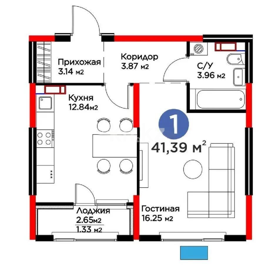 Продажа 1-комнатной квартиры, 41.39 м², пр. Райымбека, дом  219/2 в Алматы