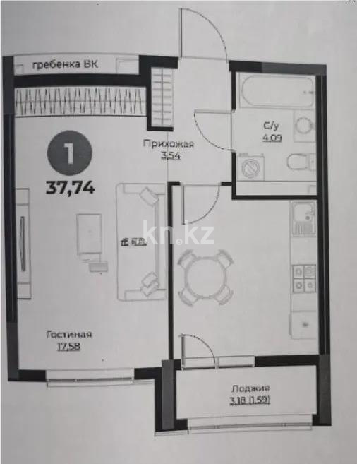 Продажа 1-комнатной квартиры, 37.74 м² в Астане