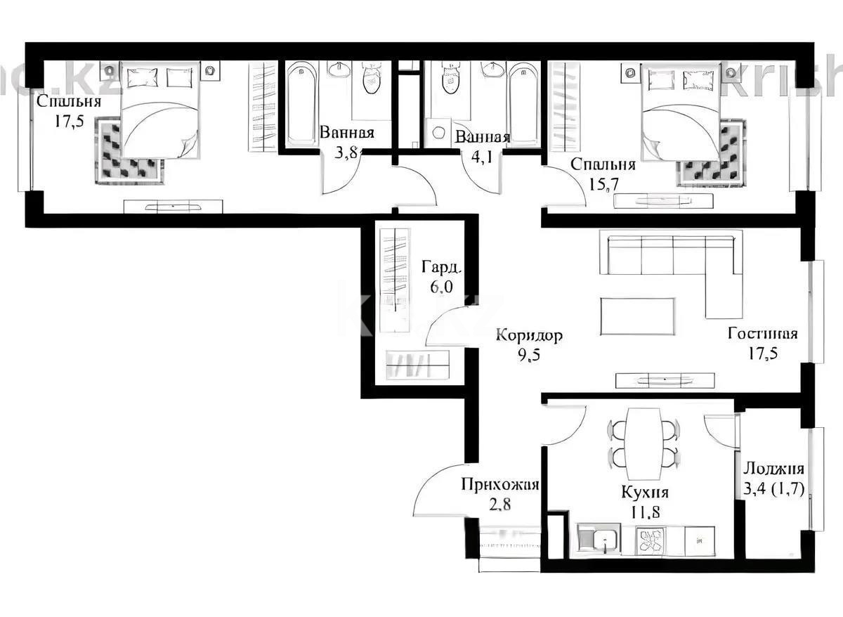 Продажа 3-комнатной квартиры, 92.6 м² в Алматы - фото 2