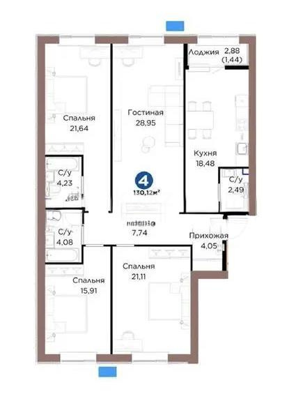 Продажа 4-комнатной квартиры, 130 м², ул. Чокина, дом  4 в Астане