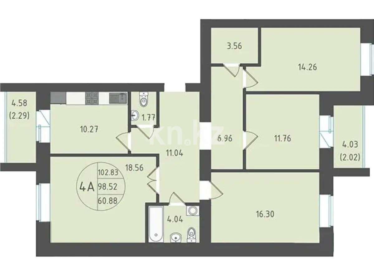 Продажа 4-комнатной квартиры, 102.83 м² в Астане