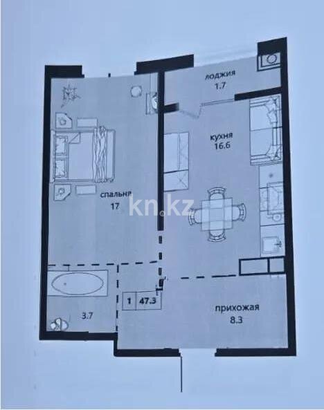 Продажа 1-комнатной квартиры, 49 м² в Алматы