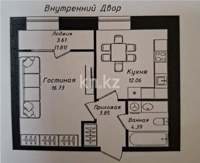 Продажа 1-комнатной квартиры, 38.84 м² в Астане