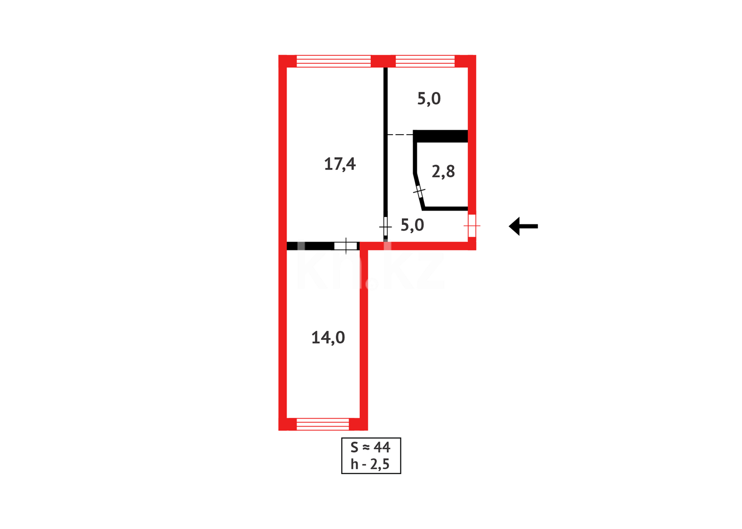 Продажа 2-комнатной квартиры, 44 м² в Караганде - фото 13